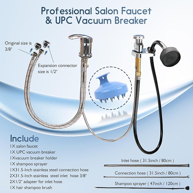 LukLoy Salon Shampoo Bowl Faucet Vacuum Breaker Kit with Hair Shampoo Brush, Shampoo Bowl Hose and Sprayer Replacement Part