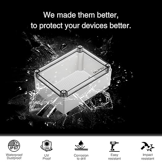 QILIPSU Outdoor Junction Box IP67 Waterproof Project Box ABS Plastic Weatherproof Electrical Enclosure Clear Cover (6.9"x4.9"x3" CC)