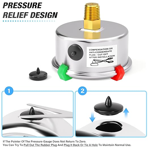 MEANLIN MEASURE 0~100Psi Stainless Steel 1/8" NPT 1.5" FACE DIAL, Glycerin Filled Pressure Gauge, Liquid Filled, Back Mount with 2PCS Snaps (Black)