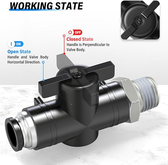 TAILONZ PNEUMATIC 1/4 Inch Tube OD x 1/8 Inch NPT Thread Ball Valve Air Flow Control Valve Push to Connect Fitting BVC-1/4-N1（Pack of 3）