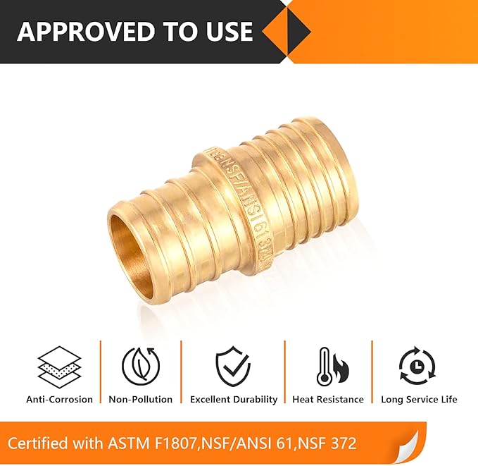 10-Pack HeSun Polybutylene Transition Coupling, 3/4" PEX X 3/4" PB, Brass Crimp Pex Fittings with 20 Rings, ASTM F1807(PEX1807479)