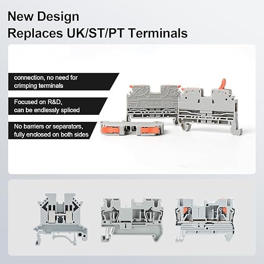 50Pcs KV2.5 Terminal Blocks, 28-12 AWG Compact Wire Conductor Wiring Connectors, DIN Rail Mounted Terminal Blocks, CE