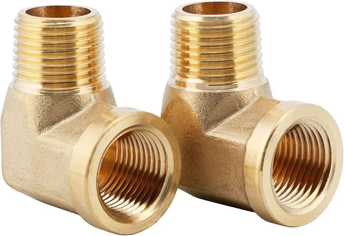 U.S. Solid 2pcs 90 Degree Barstock Street Elbow Brass Pipe Fitting 3/8" NPT Male Pipe to 3/8" NPT Female