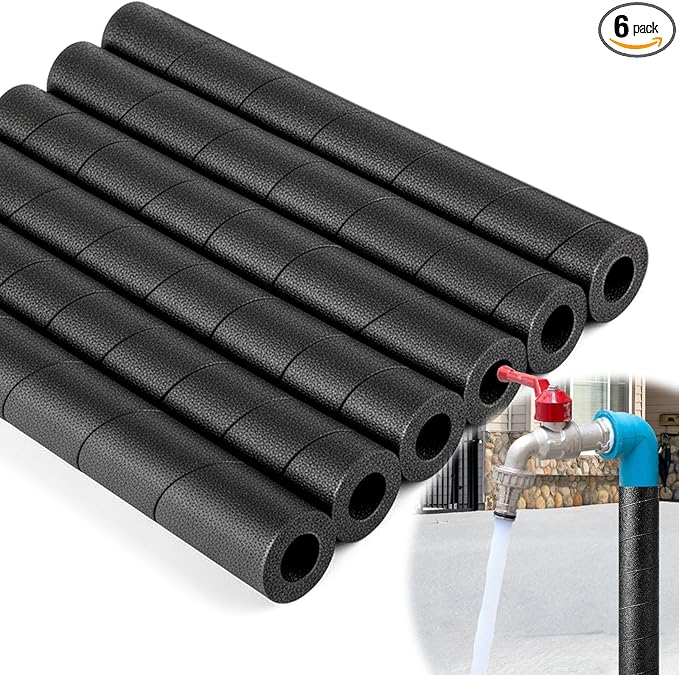 0.79" ID Pipe Insulation Foam Tube 6 Pack,15.7" Black Foam Pipe Covers Multi-Purpose Soft Foams Tubing for Outdoor Indoor Swimming Pool Handle Water Pipe