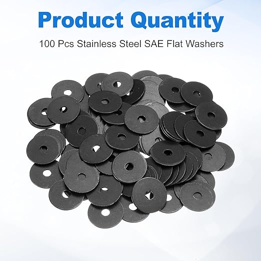 uxcell 100Pcs M4 Fender Washers, Carbon Steel Flat Washer 20mm OD, 1mm Thickness, Metal Gasket for Screws and Bolts, Black Oxide
