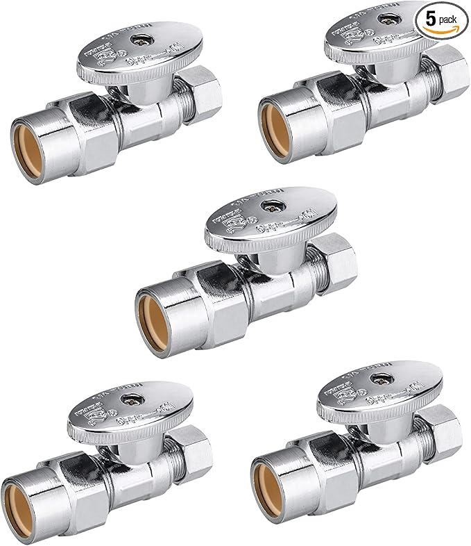 (Pack of 5) EFIELD 1/4 Turn Straight Stop Valve 3/8" OD Compression X 1/2" CPVC Pipe Connection, Chrome Plated Brass,(VALVE073-5PCS)