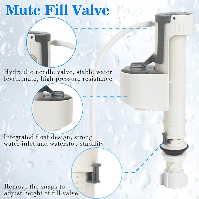 Toilet Fill Valve Replacement Kit, Universal Height Adjustable Toilet Repair Kit Inside Tank Anti Siphon Water Valve With G3/4 Connection, Equipped With G1/2 Adapter for Fast Install
