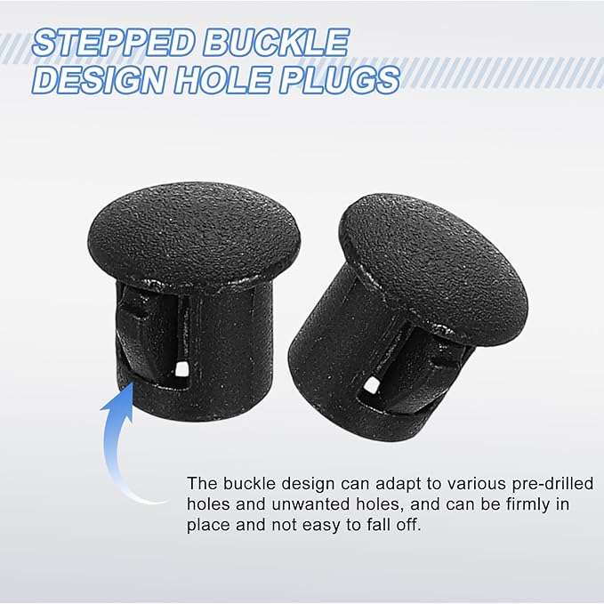 uxcell 80Pcs Plastic Hole Plugs, 6mm(1/4") Flush Type Panel Plugs, Round Snap Knockout Locking Plugs for Furniture Insert End Caps Panels, Black