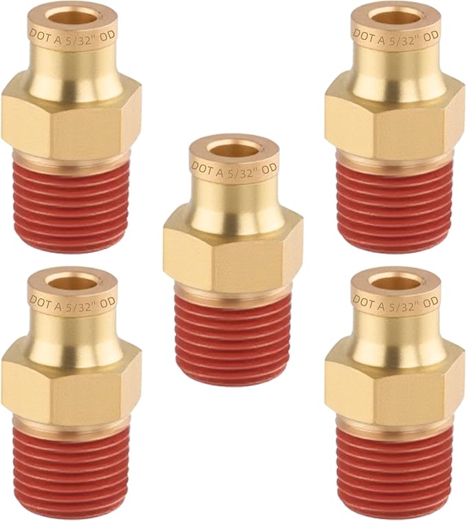 5PCS Quick Push to Connect Fittings,Brass Union Straight DOT Approved 5/32" Tube OD x 1/8" NPT Thread Air Suspension Kit for Truck Trailers and Air Brake System