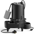 Aquastrong Cast Iron Sewage Pump 1/2HP Effluent Pump 115V 6030 GPH Sump Pump with Auto Float Switch, Ideal for Basement Sump Pits, Industrial Wastewater - Commercial-Grade Sewage System