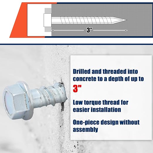 Tandefio 80 Pack 1/2" x 3" Concrete Screw Anchor Galvanized Large Diameter Heavy Duty Plated Concrete Anchors for Masonry Brick Anchoring Block Decking Framing Hex Drive