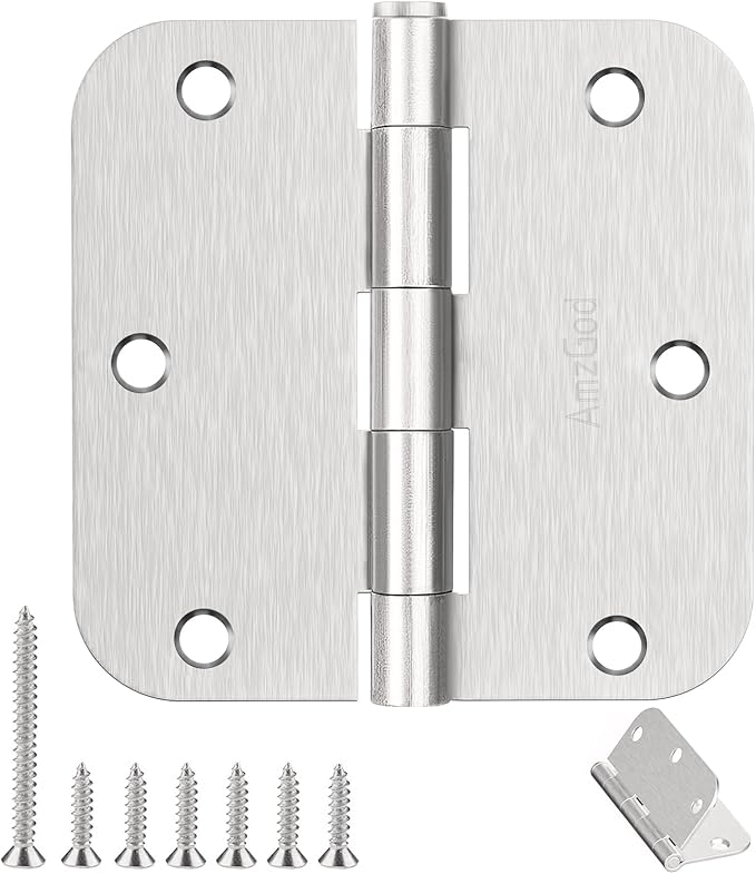 Door Hinges Brushed Nickel - 108 Pack Nickel Door Hinges 3.5 Inch Rounded Interior Satin Nickel Door Hinge with 5/8" Radius - Flat Iron Residential Standard 3 1/2 Inches Silver Door Hardware