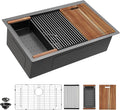 36 Undermount Kitchen Sink Black - Fulorni 36"x19" Kitchen Sink Ledge Workstation Gunmetal Black NANO-PVD 16 Gauge 304 Stainless Steel Under Counter Large Single Bowl Basin