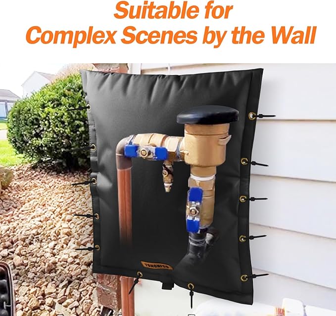 3-Way Opening Backflow Preventer Pipe Insulation Cover (5°F) - Irrigation Sprinkler Valve Cover - Water Well Pump Cover - Sturdy 5 Layers for Winter Freeze Protection (30" W x 24" H, Black