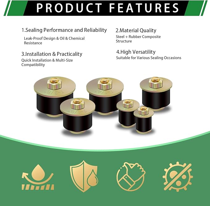 18pcs Freeze Rubber Expansion Plugs Kit, 6 Sizes Automotive Rubber Freeze Frost Expansion Plug Fit Hole 3/4" 7/8" 1" 1-1/8" 1-1/4" 1-3/8"