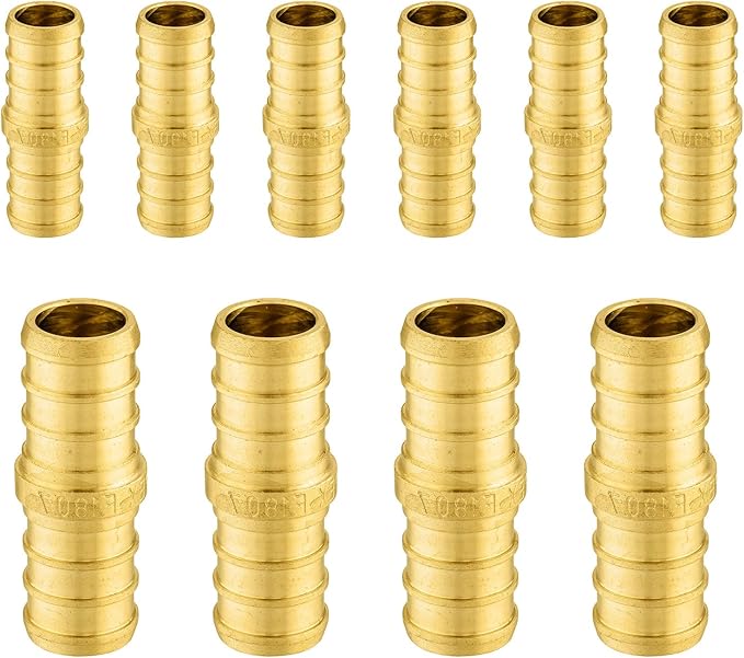 10-Pack PEX Fittings Niikappu 3/4"x3/4" Pex Straight Coupling, Brass Crimp Pipe Fittings for PEX Pipes, ASTM F1807
