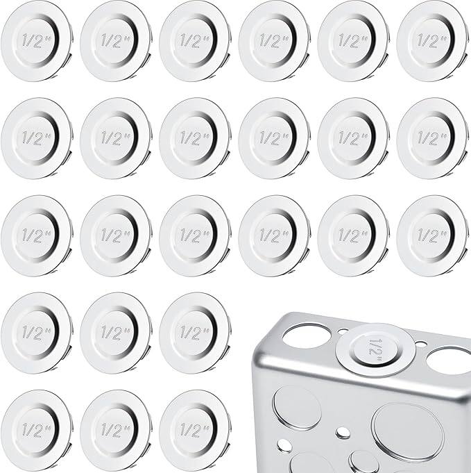 24 Pcs 1/2 inch Knockout Seal Electrical Box Knockout Plugs Removable Seals for Conduit Pipe Assorted Sizes to Fit Unused Electrical Box Openings