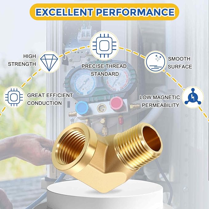 2 Pack Brass Pipe Fittings, 90 Degree 1/2" FeMale NPT to 1/2" Male NPT Barstock Street Elbow W/Sealing Tape, Forged Pipe Fitting Connector for Air, Oil, LP