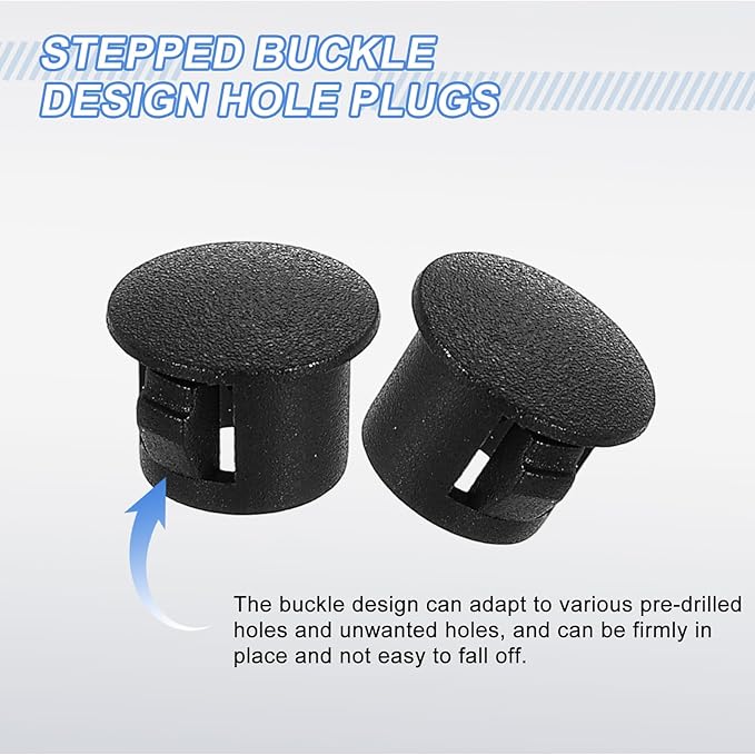 uxcell 50Pcs Plastic Hole Plugs, 8mm(5/16") Flush Type Panel Plugs, Round Snap Knockout Locking Plugs for Furniture Insert End Caps Panels, Black