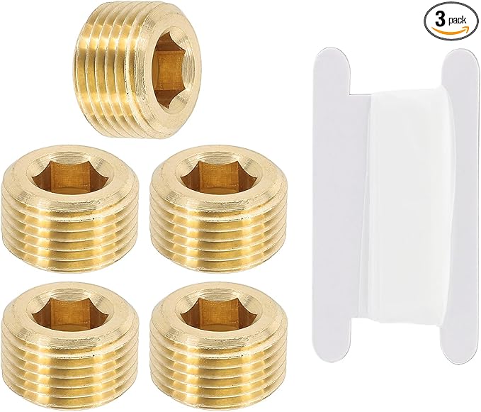 PATIKIL 3/8" BSP Male Pipe Plug Fitting, 3Pcs Brass Hex Counter Sunk Plug Brass Male Connector Socket for Closing the End of Pipe Industrial Machinery Fittings