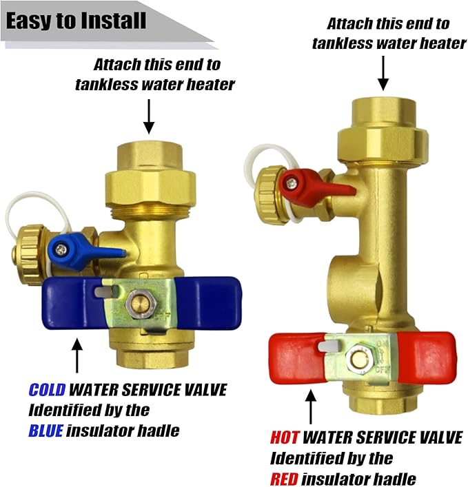3/4 Inch IPS Isolator Tankless Water Heater Service Valve Kit with Pressure Relief Valve, Clean Brass, 3/4 Inch Service Installation Valve for rheem,rinai,ecosmart,navien,noritz,takagi,bosch