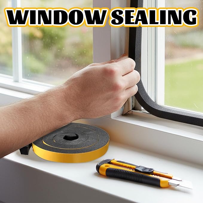 SHENLIU 2 Rolls Foam Weather Stripping with Adhesive, 1.5 Inch x 1.5 Inch High Density Seal Strip Adhesive Closed Cell Weather Strip Total 16 Feet Long for Uneven Gaps Doors Windows