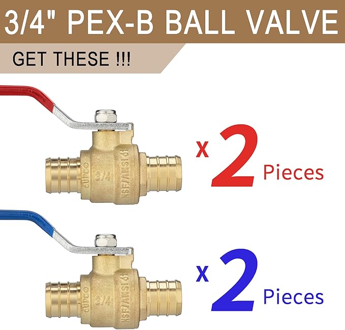 [4 Pieces] Lingmfg 3/4" PEX-B Crimp Ball Valve Shut Off Valve LING-BV1-3/4F1807-4