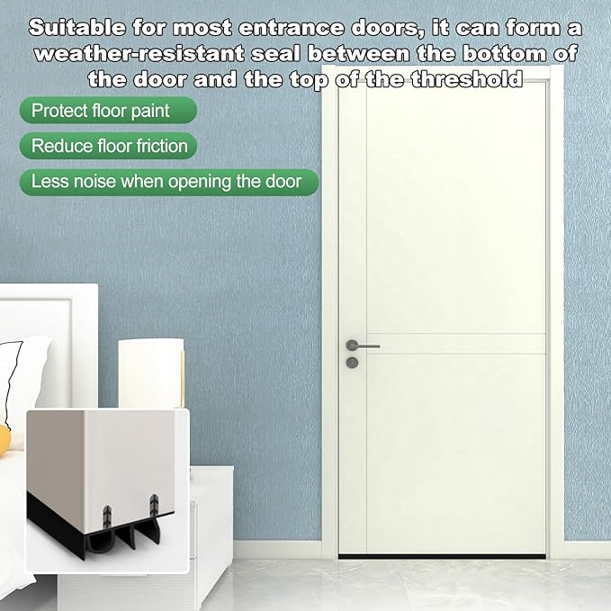 Door Draft Stopper, Cuttable Concealed Kerf/Channel Fit Under Door Seal, Draft Stopper Threshold Seal Bottom of Door Weatherstrip Kerf Weather Stripping Doors 39” Length (Black, 39 inch)