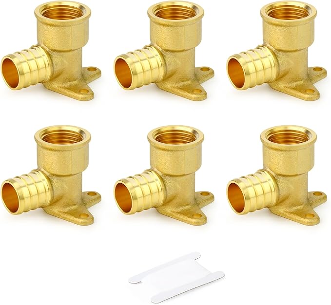 GASHER 6Pcs No Lead Brass Pex Drop Ear Elbow, PEX 1/2" x 1/2" NPT Female Threaded Adapter Crimp Fitting for Hot or Cold Water Systems
