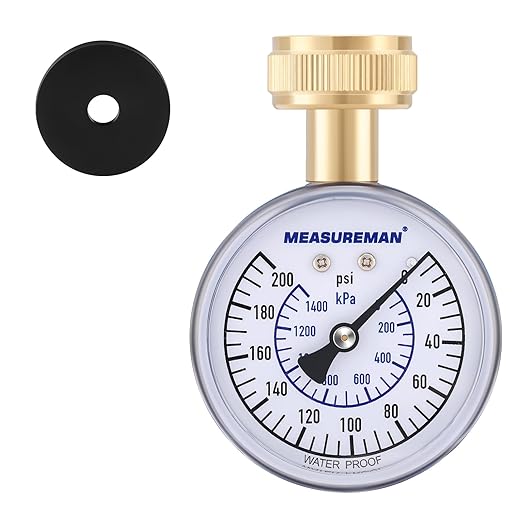 MEASUREMAN Blue 0-200 PSI Water Pressure Gauge, 2-1/2'' Dial, Hose bib Pressure Gauge, Home Water Pressure Tester, Durable 3/4” Hose Thread, Water Pressure Gauge for Home