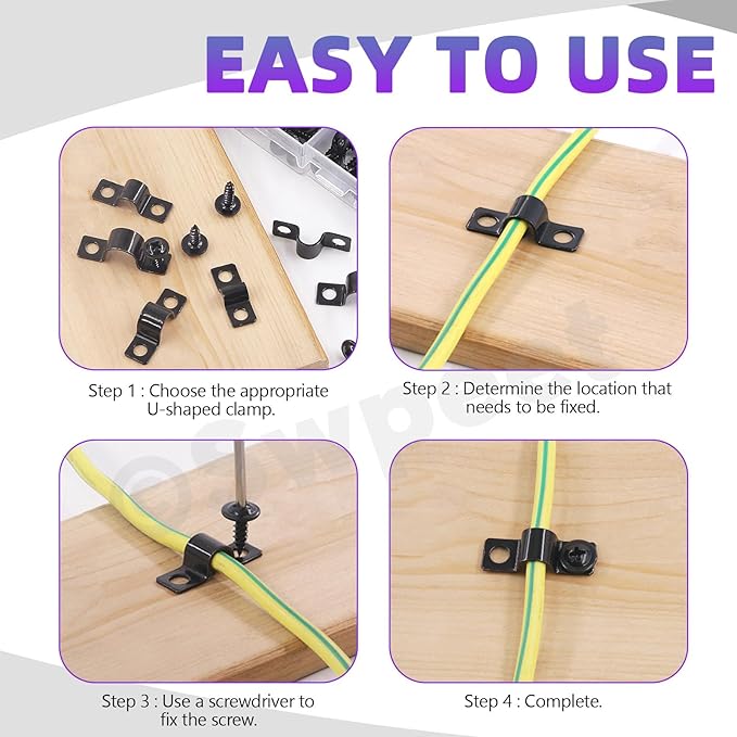 Swpeet 25Pcs 5mm Two Hole U Bracket Clamp with 50Pcs Self-tapping Screws Kit, U-Clamps, Metal Pipe Clamps, Pipe Strap Clamps, Conduit Clamps, Tension Clips for Fixing Pipe or Cable