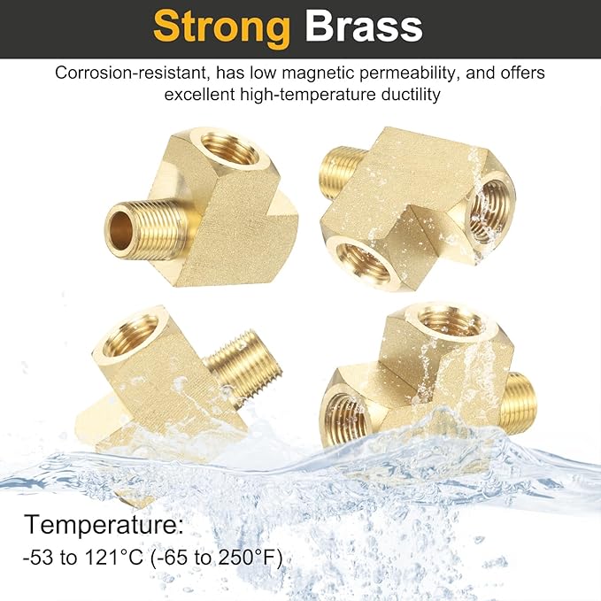 PATIKIL Brass Tee Fitting, 1Pcs 1/4" x 1/4" NPT Female x 1/4" NPT Male Pipe 3 Way Forged Brass Barstock Street Tee Pipe Fittings for Water Gas Refrigeration