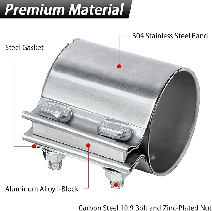 2.5 inch Exhaust Clamp Butt Joint Exhaust Band Clamp Sleeve Coupler 304 Stainless Steel