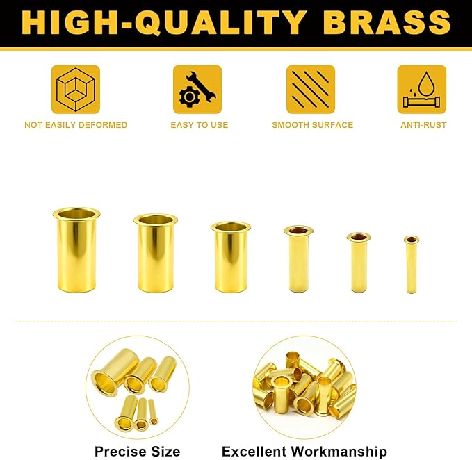 Siptenk 50PCS Brass Compression Tube Inserts for OD 1/2", Insert Tube Support Compression Sleeve Fitting, Sleeve Ferrules for Oil Water Air Pipe
