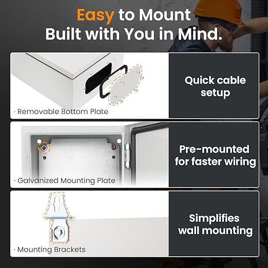 QILIPSU Metal Electrical Box IP65 Waterproof Steel Project Enclosure Lockable Weatherproof Electric Junction Box for Indoor & Outdoor Use 14"x10"x6"