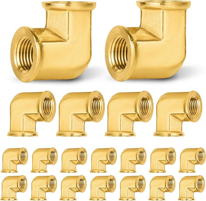 20-PCs HeSun Brass Pipe Fitting, 1/8" x 1/8" NPT Female 90-Degree Barstock Street Elbow