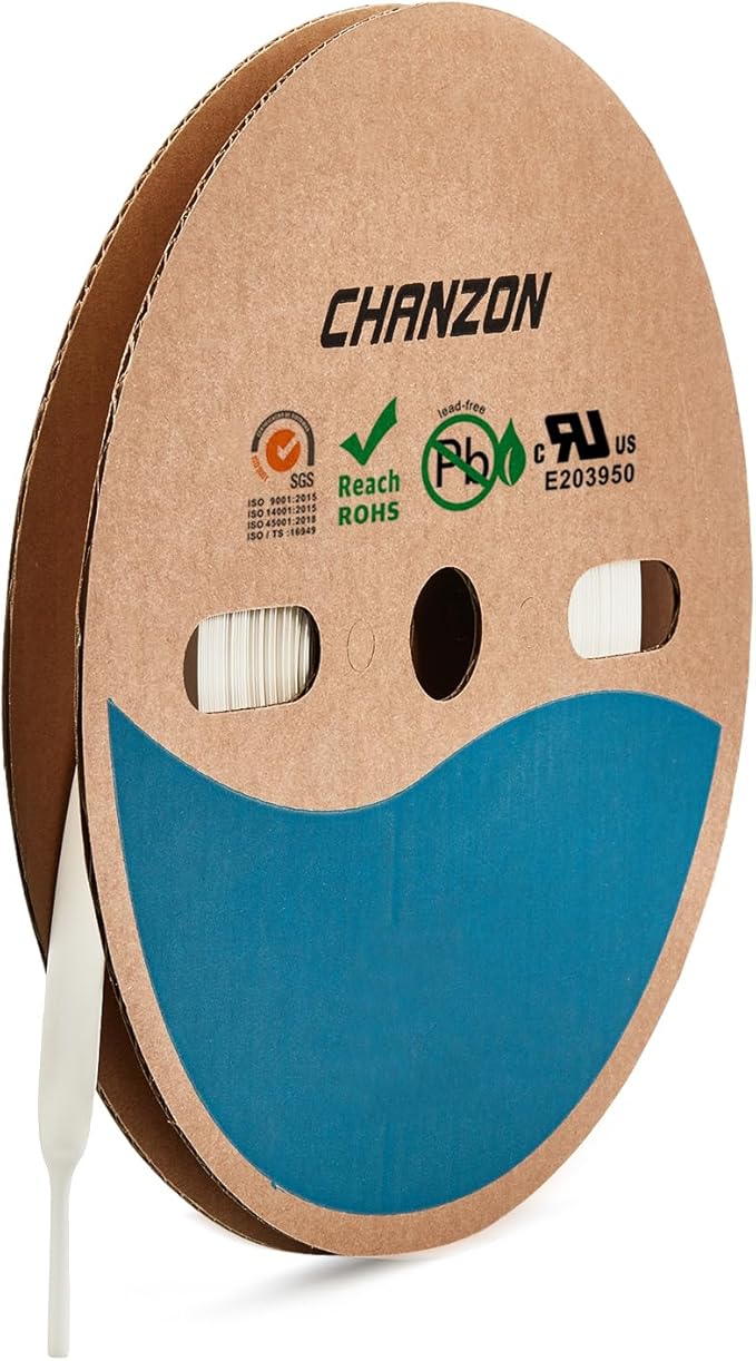 Chanzon 2:1 Ratio - 80Ft Roll - 5/32" (4mm) Heat Shrink Tubing 2:1(25M Total Length) White Polyolefin Sleeving Wrap Shrinking 2 to 1 1pcs