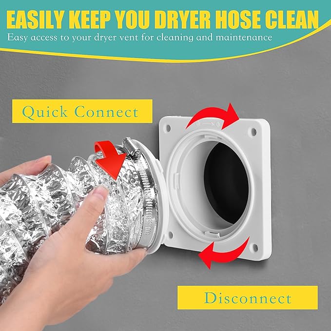 VIWINVELA Dryer Vent Hose Connector Kit - Dryer Vent Wall Plate with Hose - Dryer Duct Connector with Quick Connect & Disconnect Dryer Dock Connector (Dryer Vent Connector with 4in-5ft Hose)