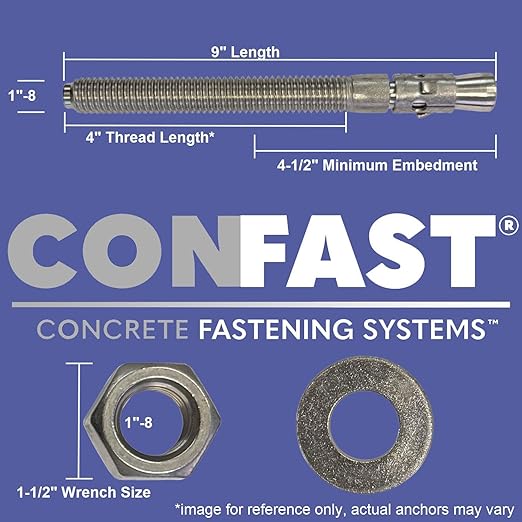 CONFAST 1" x 9" Galvanized Wedge Anchor (Box of 5)