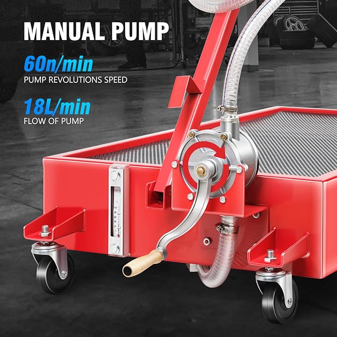 DNA Motoring 20 Gallon Oil Drain Pan with Pump, Evacuation Hose, T-Handle, Low Profile for Trucks Buses RVs, TOOLS-00386