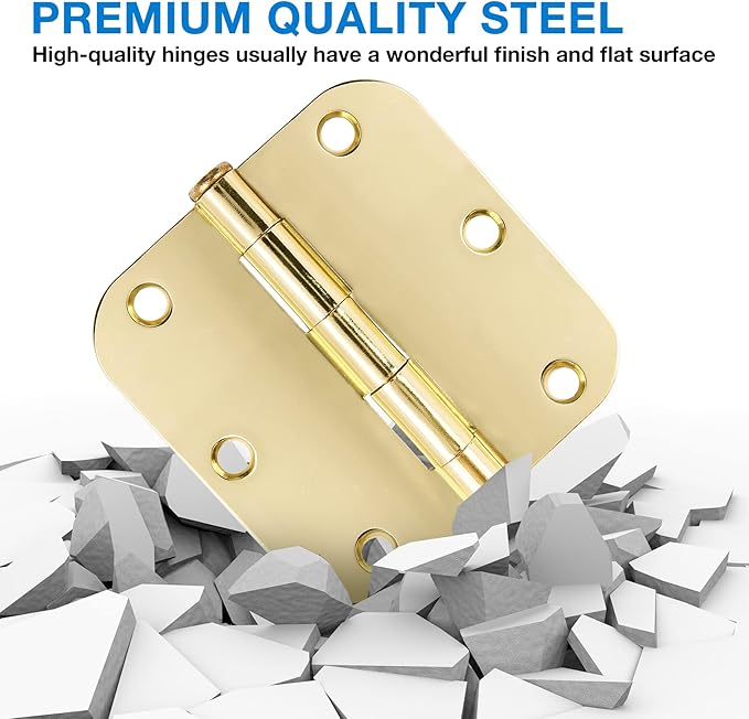 Door Hinges Polished Brass 3.5 Inch Door Hinges Gold 30 Pack 5/8" Radius Corners 3-1/2 Interior Door Hinges for Doors Bedroom Yellow Shiny Luxury Residential Door Hardware Bright Brass Hinge