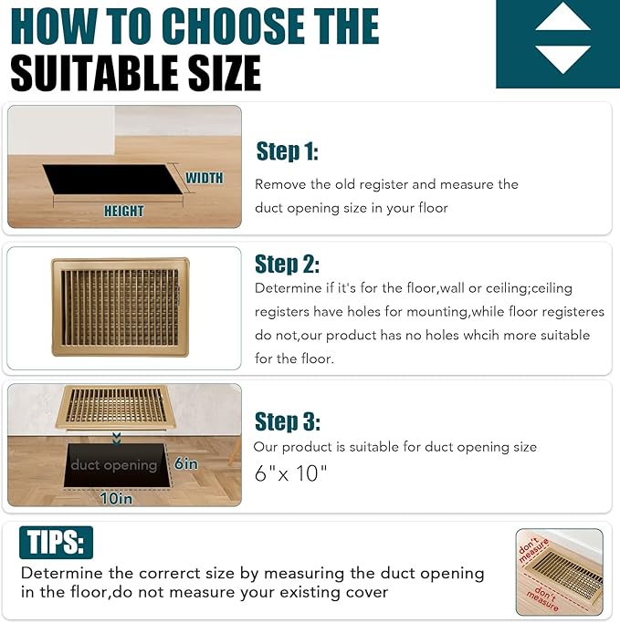 VOISEN Floor Register 6x10, 4 Pack Floor Vent Covers, Steel Adjustable Air Supply Grille Register Vent Cover Grill for Sidewall and Floor, Vent Covers for Home Floor,Brown