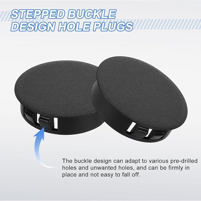 uxcell 12Pcs Plastic Hole Plugs, 38mm(1-1/2") Flush Type Panel Plugs, Round Snap Knockout Locking Plugs for Furniture Insert End Caps Panels, Black
