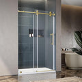 50-55 Inch x 80 Inch Sliding Frameless Shower Door, 3/8" Tempered Glass with Easy-Cleaning Coating, Stainless Steel Rollers & SGCC-Certified Stability, Satin Brass