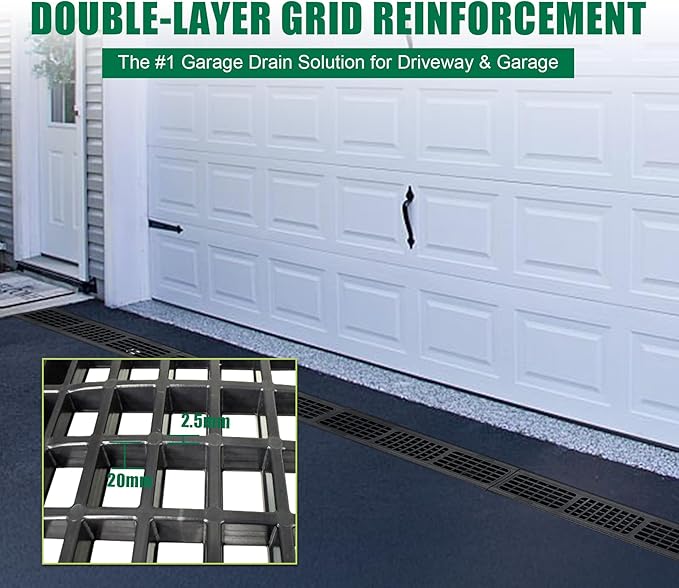 Driveway Channel Drain with HDPE Grate-39.4x6.1x5.5in Deep Profile Trench Drain System for Garage,3 Pack Total Length 118.11in,Heavy Duty Trench Drain for Parking Lot,Concrete