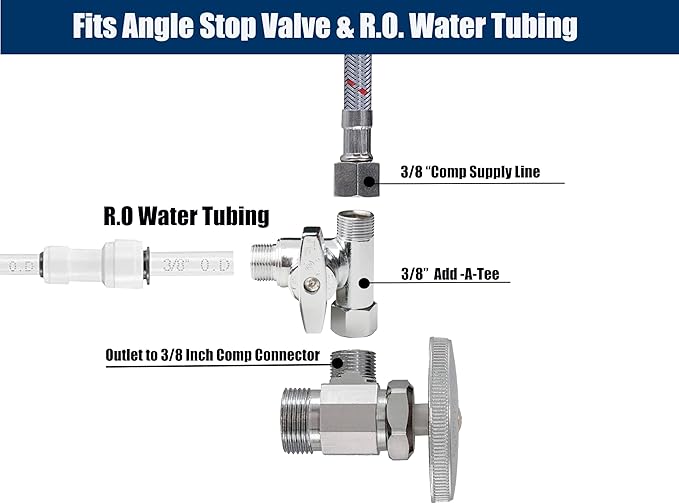 WHK Angle Stop Add-A-Tee Valve 3/8x3/8x3/8 or 1/2" Compression Tee Fittings Water Line Splitter 3 Way T Valve for Toilet Bidet,Sink Dishwasher(Lead-Free Brass)