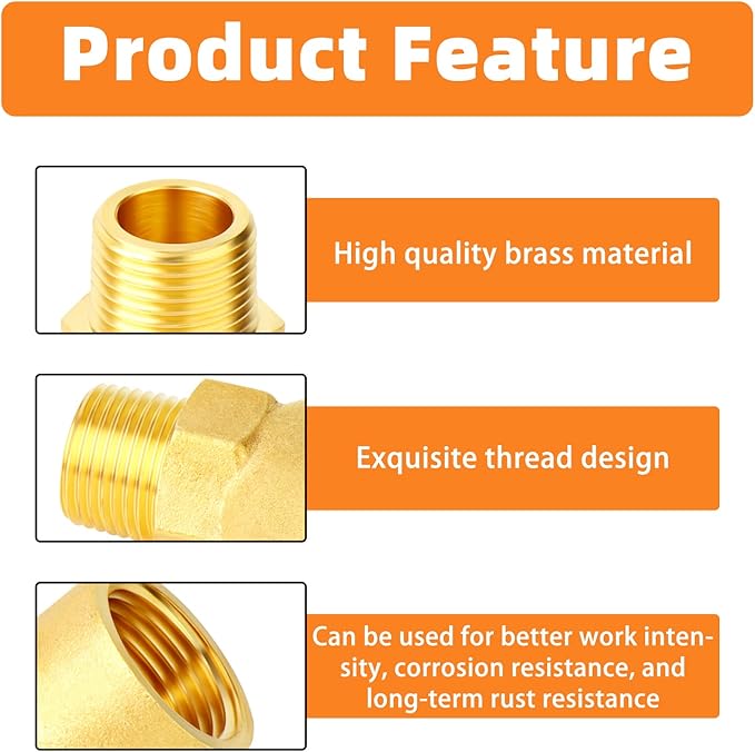 GASHER 5PCS Brass Pipe Fitting Male Branch Tee Y Adapter 1/4" NPT Female x 1/4" NPT Female x 1/4" NPT Male