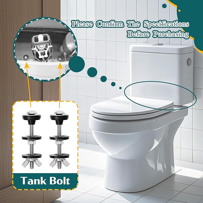 2PCS M6 Universal Toilet Tank to Bowl Bolts Kit, Heavy Duty Stainless Steel Toilet Seat Bolts, Easy to Install