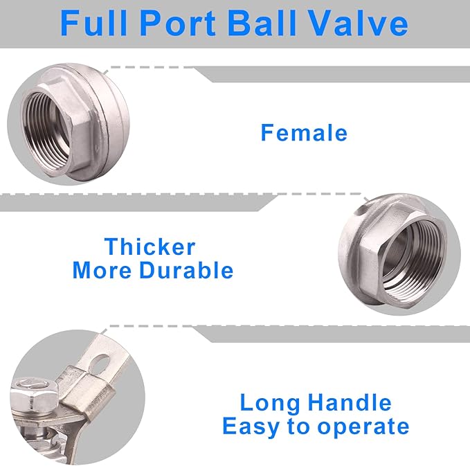 DERNORD Stainless Steel 304 Ball Valve, Full Port Heavy Duty for WOG with Locking Device (1-1/4" NPT)