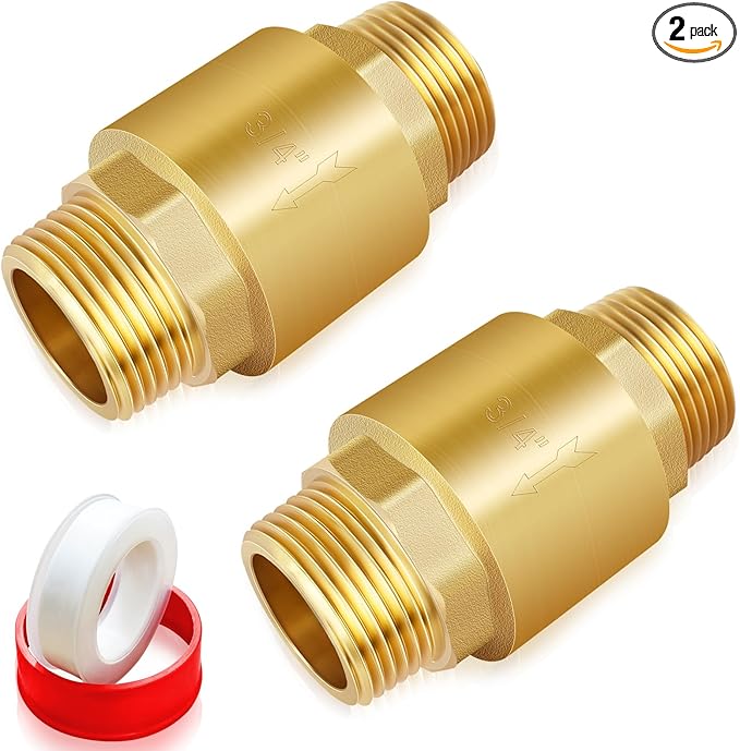Boltigen 2Pcs 3/4in NPT Spring Check Valve, Brass Non Return One Way Check Valve, Vertical Inline Water Backflow Preventer for Well, Pump, Tank (3/4" Male x 3/4" Male(DN20))